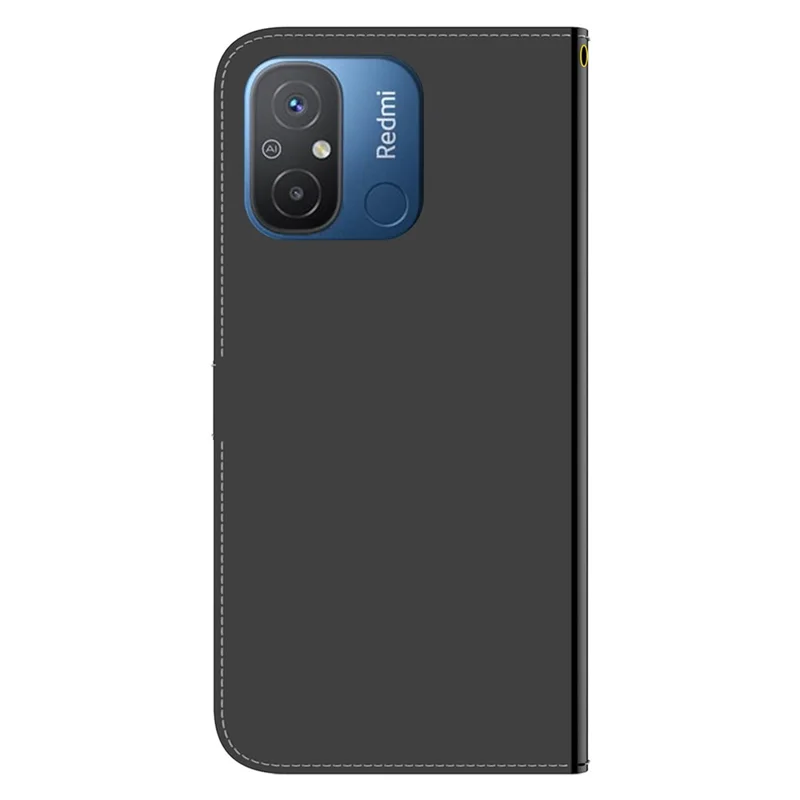 For Xiaomi Redmi 11A 4G / Redmi 12C 4G Phone Case Mirror-Like Surface Wallet Leather Cover with Stand - Black
