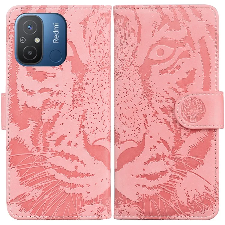 PU-Lederetui für Xiaomi Redmi 11A 4G / 12C 4G, Tiger-geprägter Standfuß-Geldbörsen-Handyhülle - Pink