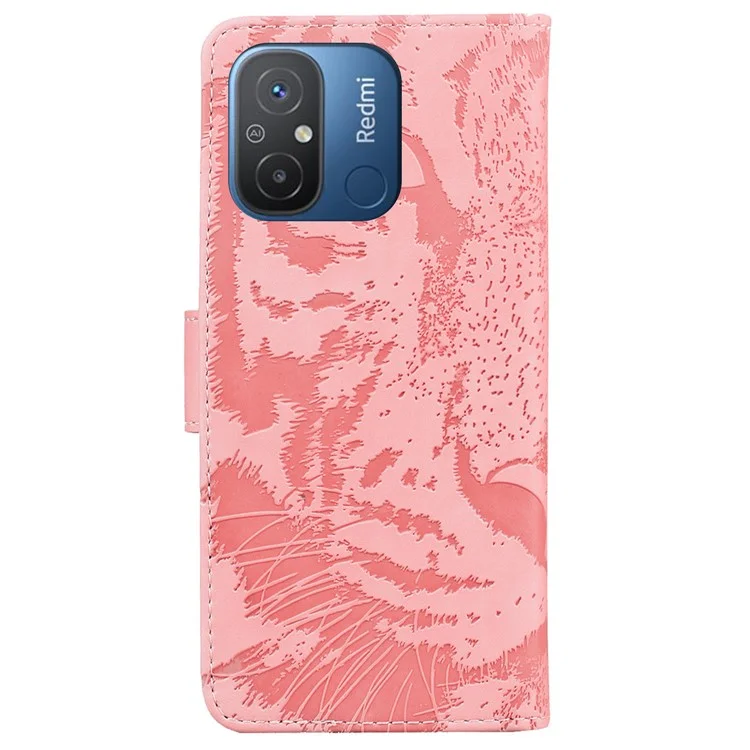 PU-Lederetui für Xiaomi Redmi 11A 4G / 12C 4G, Tiger-geprägter Standfuß-Geldbörsen-Handyhülle - Pink