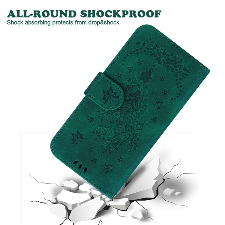 Phone Case for Honor X8a 4G Leather Flip Cover Rose Butterfly Imprinted Phone Shell with Wallet - Green
