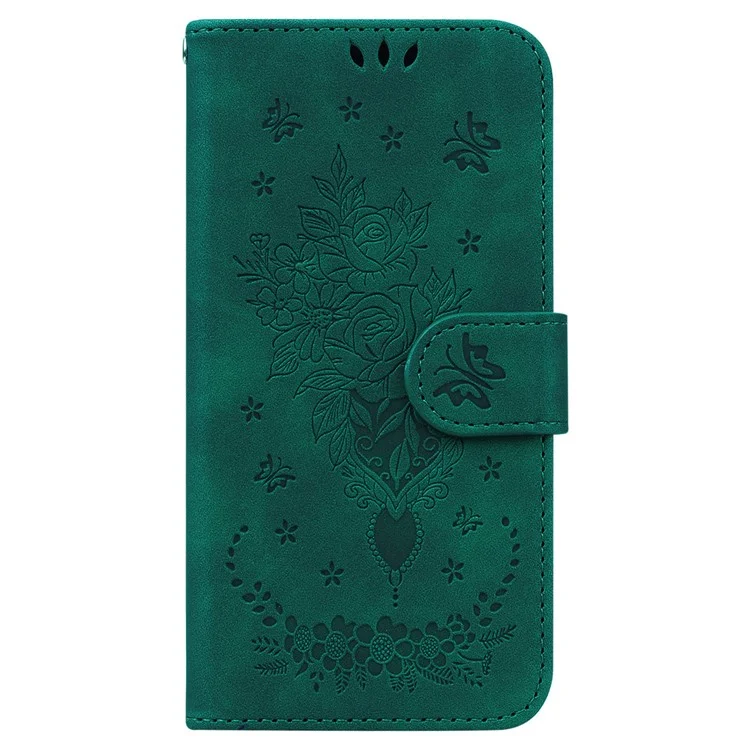 Phone Case for Honor X8a 4G Leather Flip Cover Rose Butterfly Imprinted Phone Shell with Wallet - Green