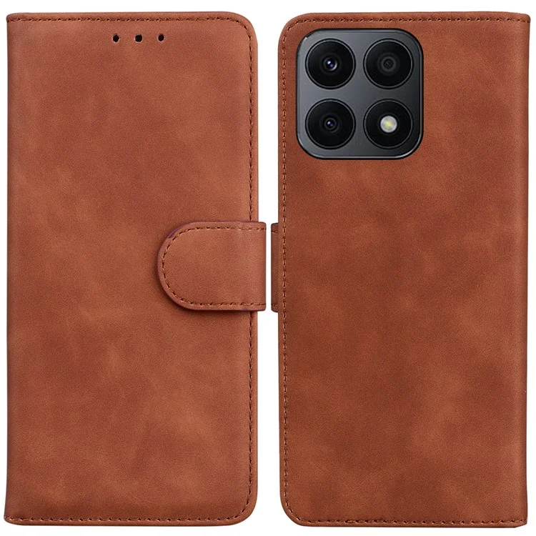 For Honor X8a 4G Wallet Phone Case Solid Color PU Leather Smartphone Cover with Stand - Brown