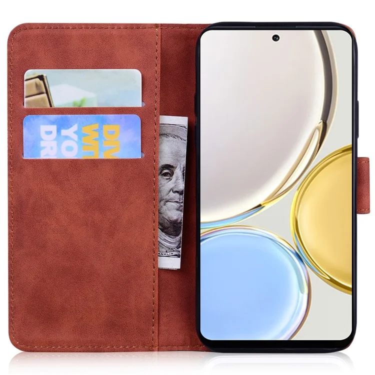 For Honor X8a 4G Portafoglio Custodia Tiger Imprinted Pelle PU Flip Folio Custodia per Telefono con Supporto - Marrone