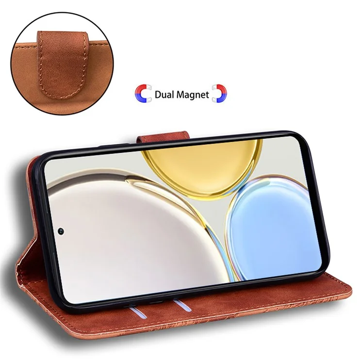 For Honor X8a 4G Portafoglio Custodia Tiger Imprinted Pelle PU Flip Folio Custodia per Telefono con Supporto - Marrone