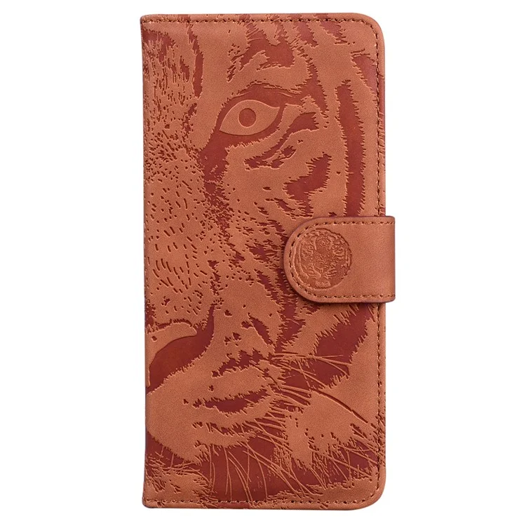 For Honor X8a 4G Portafoglio Custodia Tiger Imprinted Pelle PU Flip Folio Custodia per Telefono con Supporto - Marrone