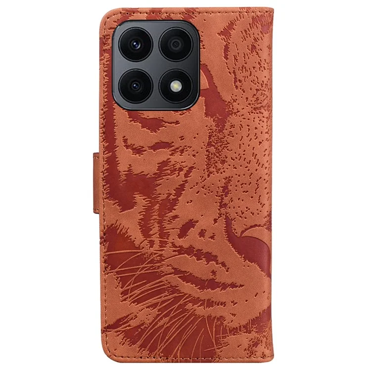 For Honor X8a 4G Portafoglio Custodia Tiger Imprinted Pelle PU Flip Folio Custodia per Telefono con Supporto - Marrone