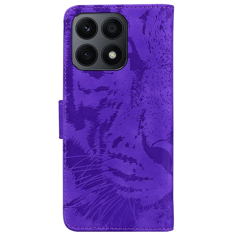For Honor X8a 4G Wallet Case Tiger Imprinted PU Leather Flip Folio Phone Cover with Stand - Purple