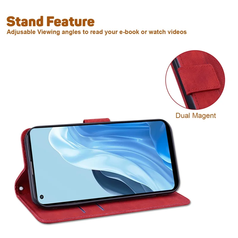 For Oppo Reno9 Pro 5G Wallet Phone Case Imprinted PU Leather Stand Phone Cover - Red