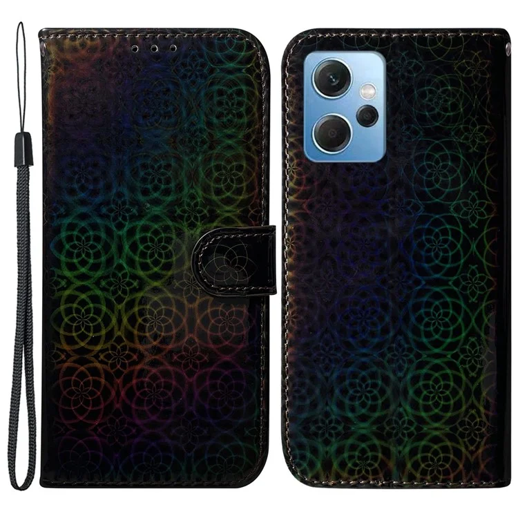 PU-Leder-Klapptasche für Xiaomi Redmi Note 12 4G Dazzling Flower Pattern Stand Folio Cover - Schwarz