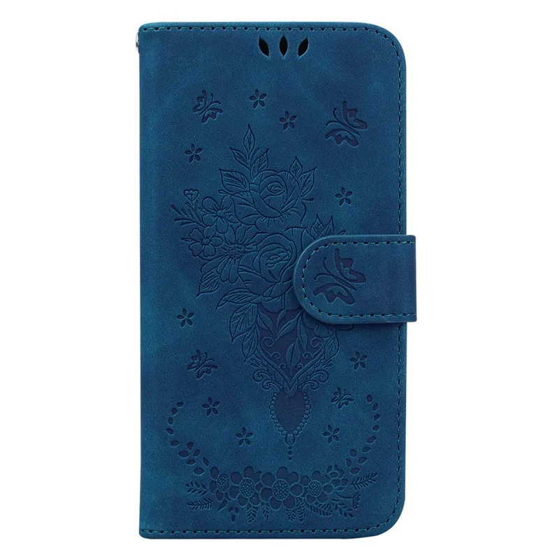 For Xiaomi Redmi Note 12 4G PU Leather Stand Case Rose Butterfly Imprinted Phone Shell Cover - Blue