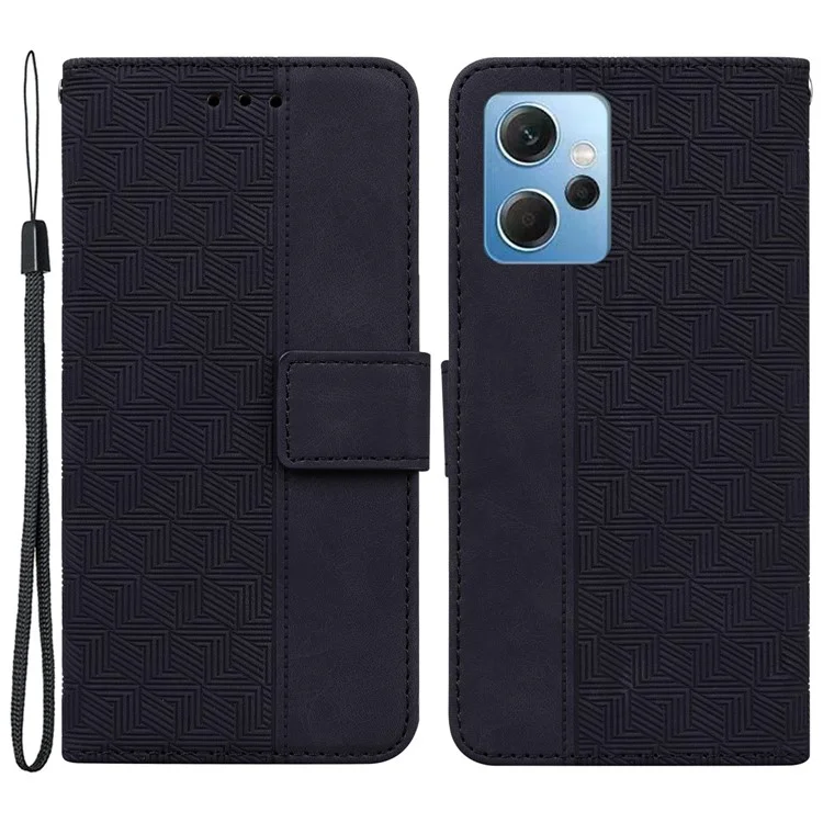 Flip Case for Xiaomi Redmi Note 12 4G PU Leather Wallet Stand Geometry Pattern Imprinted Phone Cover - Black