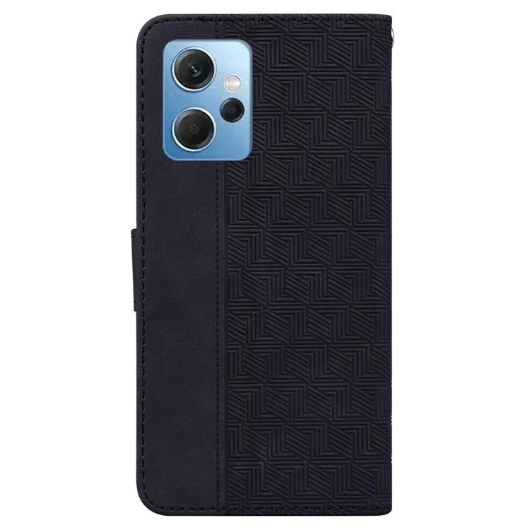 Flip Case for Xiaomi Redmi Note 12 4G PU Leather Wallet Stand Geometry Pattern Imprinted Phone Cover - Black