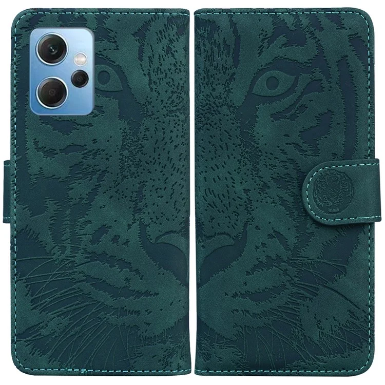 For Xiaomi Redmi Note 12 4G Wallet Case with Stand Tiger Imprinted Flip Folio PU Leather Phone Cover - Green