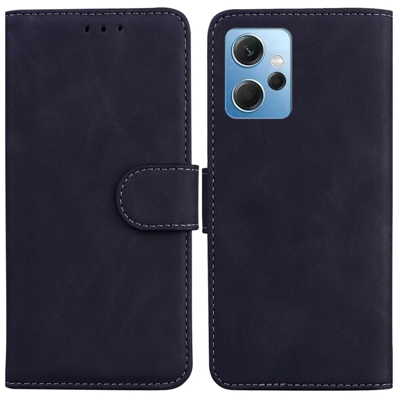 Carteira Case Phone para Xiaomi Redmi Note 12 4G Cor Sólida Capa de Couro PU Flip Stand Resistente a Choques - Preto