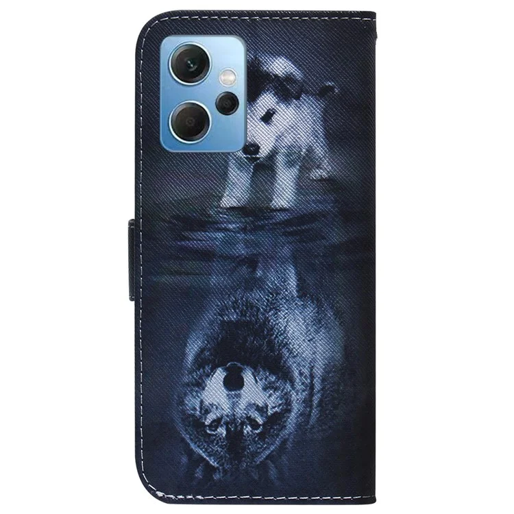 For Xiaomi Redmi Note 12 4G Shockproof Pattern Printing Phone Case Leather Wallet Shell - Dog and Wolf
