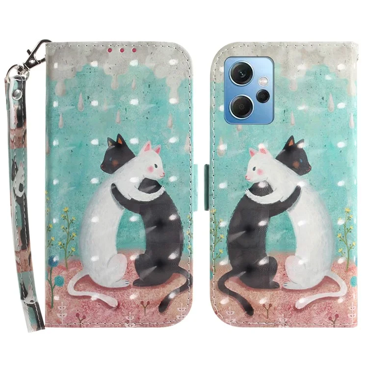 For Xiaomi Redmi Note 12 4G Phone Case, PU Leather Pattern Printing Wallet Stand Cover with Strap - Two Cats