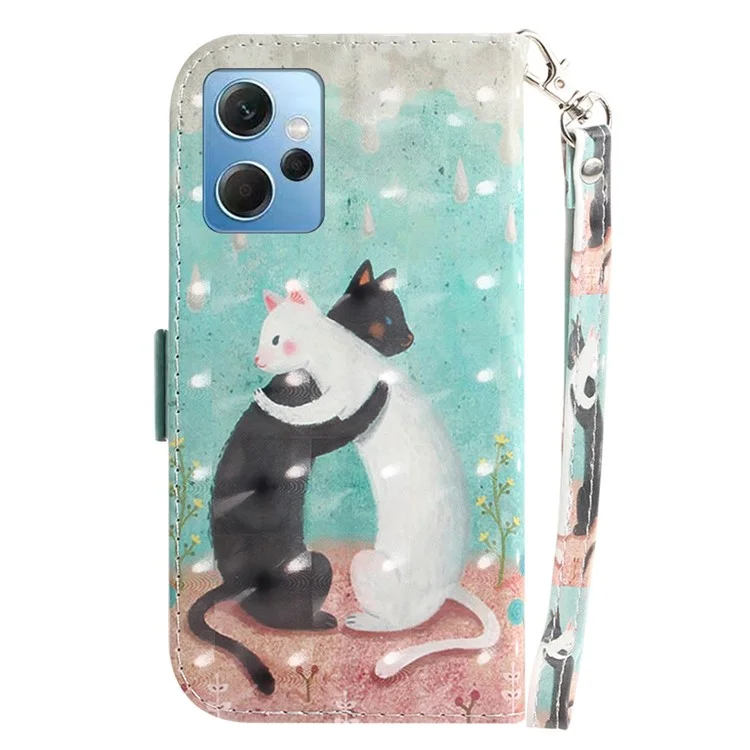 For Xiaomi Redmi Note 12 4G Phone Case, PU Leather Pattern Printing Wallet Stand Cover with Strap - Two Cats