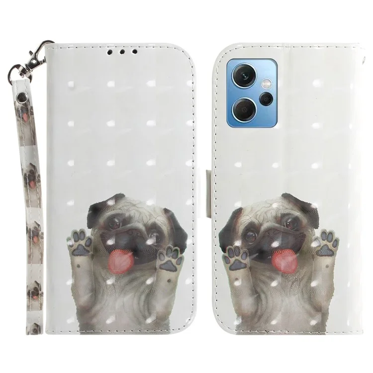 Per Xiaomi Redmi Note 12 4G Phone Case, custodia in pelle PU con stampa a motivi, portafoglio con supporto e cinturino - Pug