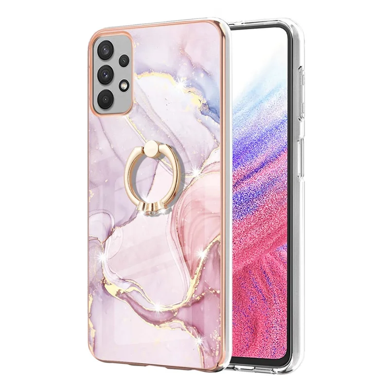 For Samsung Galaxy A53 5G Case with Ring Kickstand Marble Pattern Electroplating TPU Back Cover - Rose Gold 005