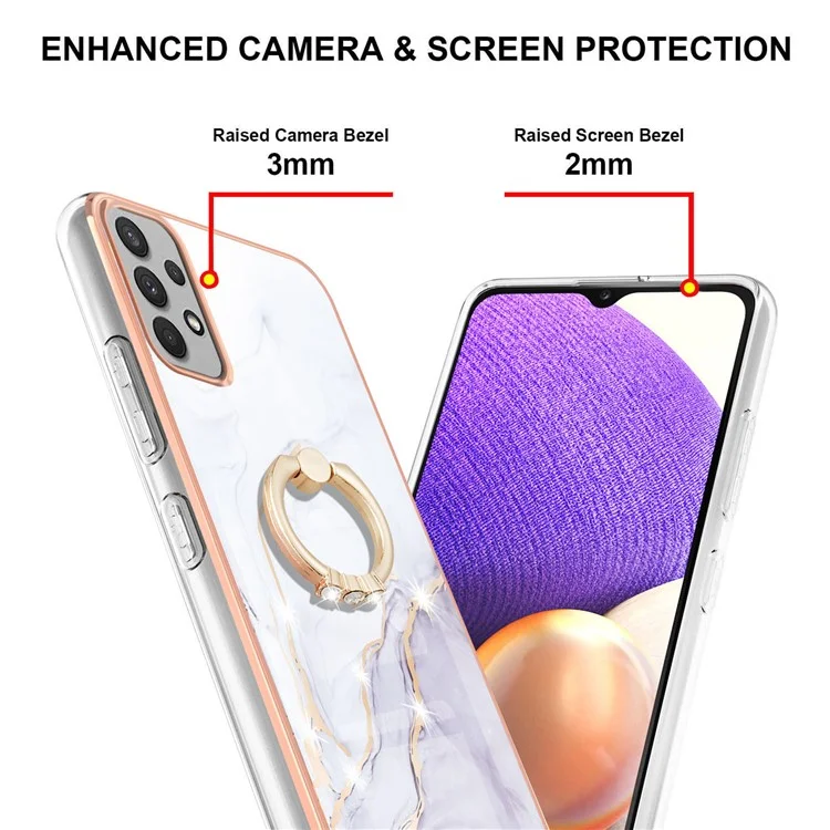 Für Samsung Galaxy A53 5G YB IMD Series-10 Marmormuster Soft TPU Phone Hülle IMD Elektropling Ring Kickstand Cover - Weiß 006