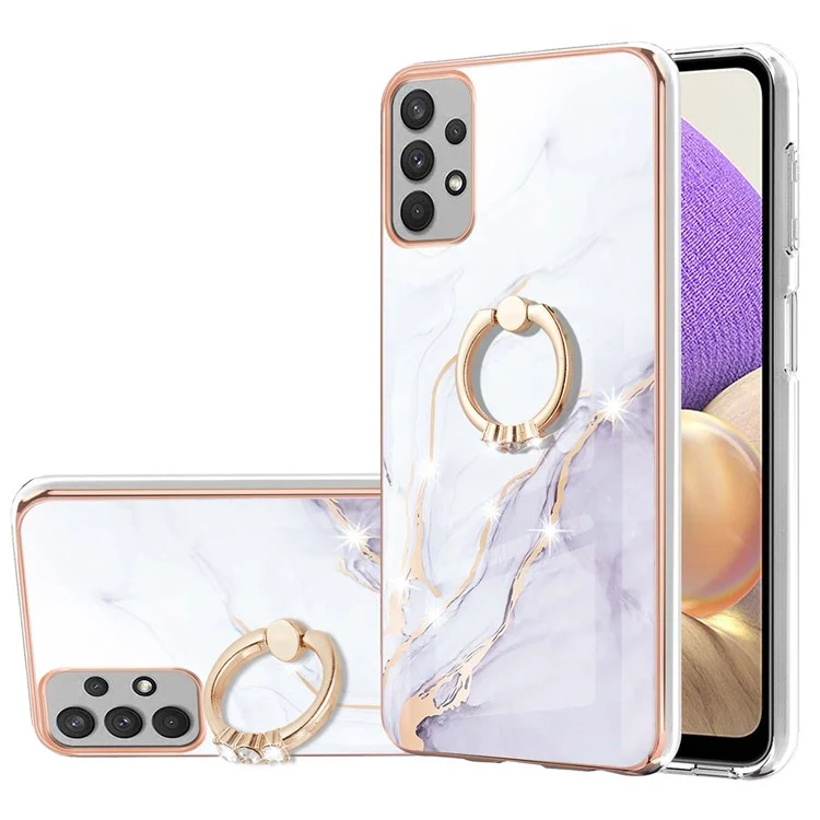 Pour Samsung Galaxy A53 5G YB IMD Series-10 Marbre Motif Souple TPU Étui de Téléphone IMD Placage Anneau Support - Blanc 006