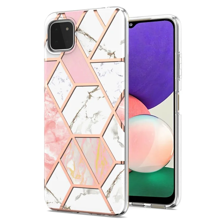 YB IMD Series-3 Soft TPU Case per Samsung Galaxy A22 5G (Versione EU), Custodia con Motivo Marmorizzato IMD IML a Doppio Rivestimento Elettroplaccato - Rosa / Bianco