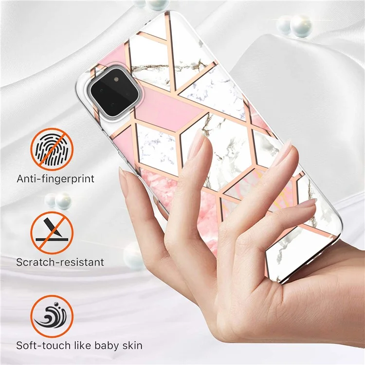YB IMD Series-3 Soft TPU Case per Samsung Galaxy A22 5G (Versione EU), Custodia con Motivo Marmorizzato IMD IML a Doppio Rivestimento Elettroplaccato - Rosa / Bianco