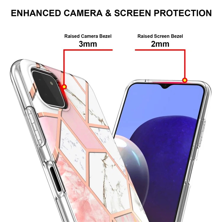 YB IMD Series-3 Soft TPU Case per Samsung Galaxy A22 5G (Versione EU), Custodia con Motivo Marmorizzato IMD IML a Doppio Rivestimento Elettroplaccato - Rosa / Bianco