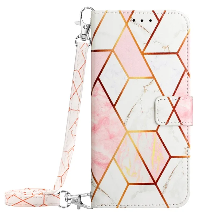 YB Pattern Printing Leather Series-6 Für Motorola Moto E13 4G Marble Pattern Wallet Phone Case PU Leather Cover - Pink / White LS002