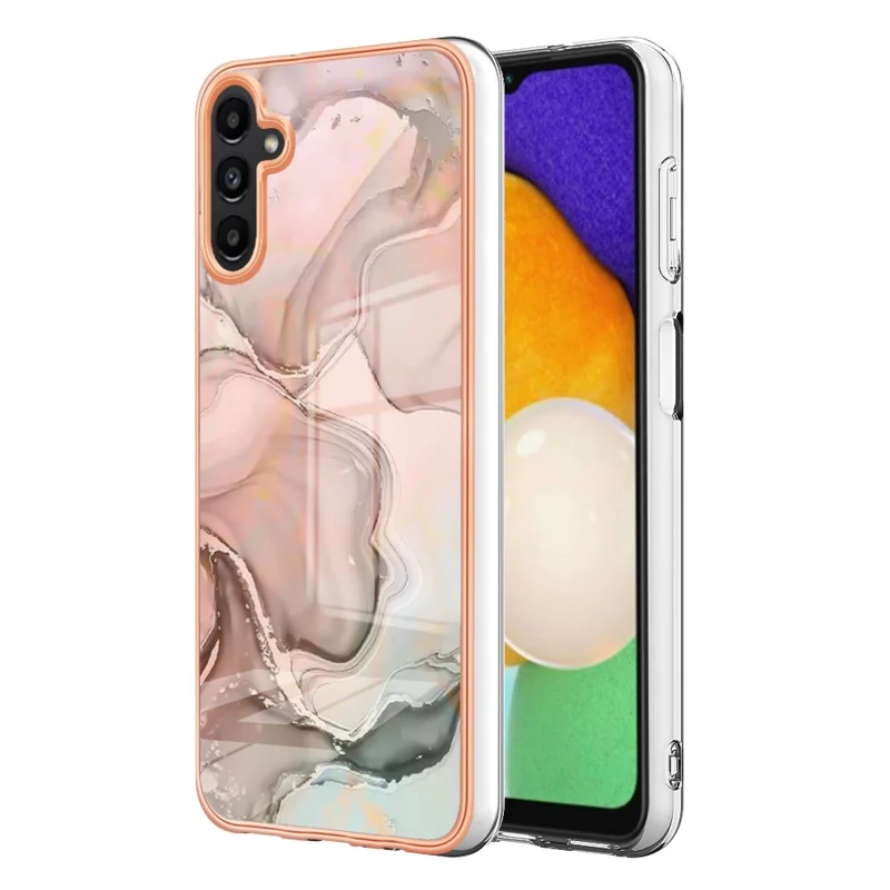 TPU Case for Samsung Galaxy A14 5G / 4G Electroplating IMD Phone Shell YB IMD Series-16 Style E Marble Pattern 2.0mm Phone Cover - Pink