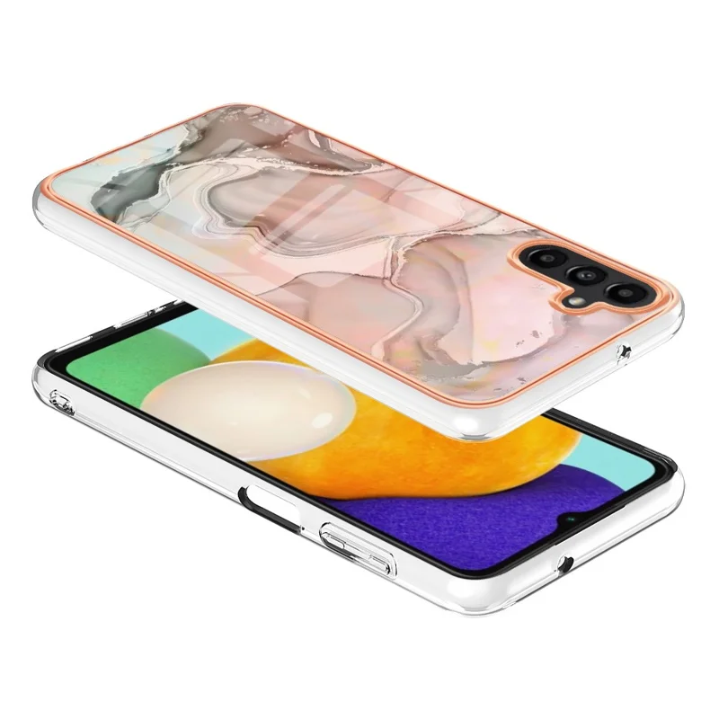 TPU Case for Samsung Galaxy A14 5G / 4G Electroplating IMD Phone Shell YB IMD Series-16 Style E Marble Pattern 2.0mm Phone Cover - Pink