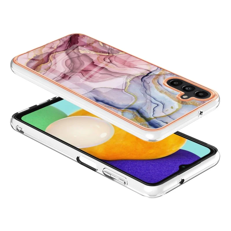 TPU Case for Samsung Galaxy A14 5G / 4G Electroplating IMD Phone Shell YB IMD Series-16 Style E Marble Pattern 2.0mm Phone Cover - Rose Gold