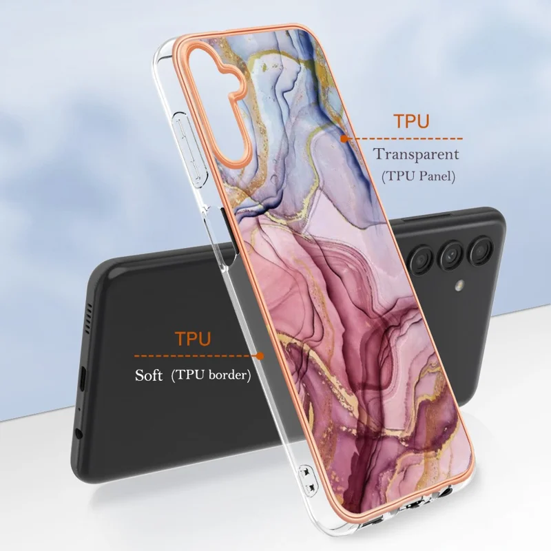 TPU Case for Samsung Galaxy A14 5G / 4G Electroplating IMD Phone Shell YB IMD Series-16 Style E Marble Pattern 2.0mm Phone Cover - Rose Gold