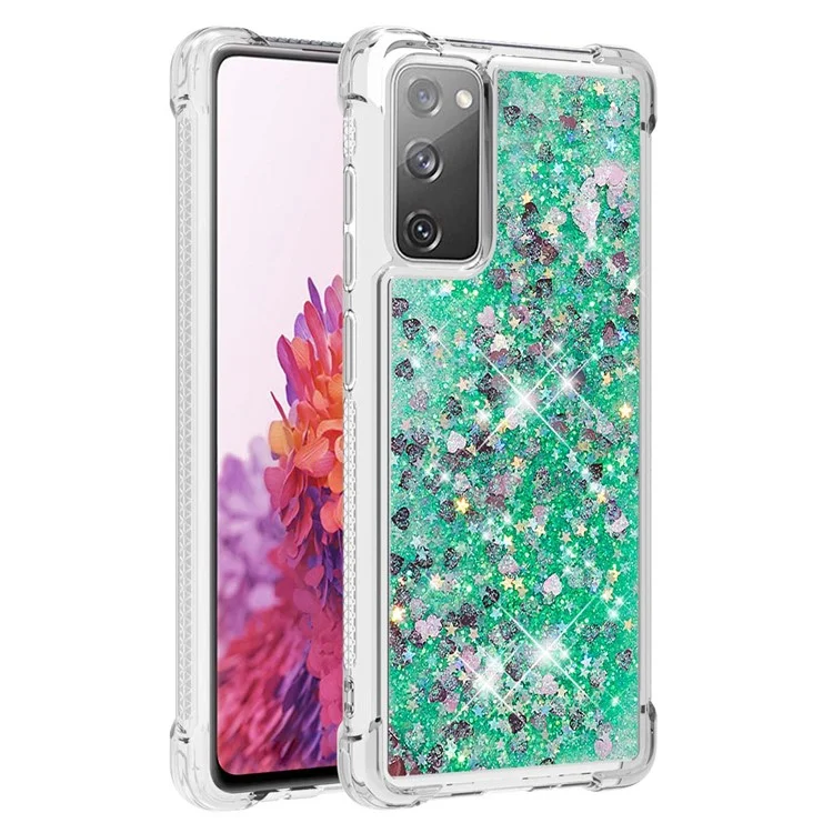 Для Samsung Galaxy S20 fe 4G / fe 5g / S20 Lite / S20 fe 2022 Case Case Quicksand и Quicksand-1 Серия-1 Серия-1 - Зеленый / Сердца