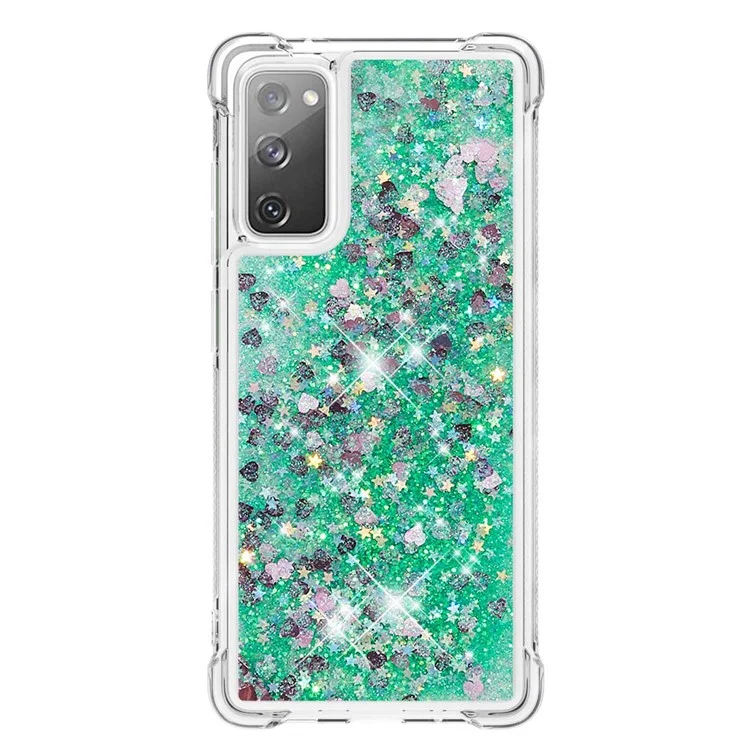 Для Samsung Galaxy S20 fe 4G / fe 5g / S20 Lite / S20 fe 2022 Case Case Quicksand и Quicksand-1 Серия-1 Серия-1 - Зеленый / Сердца