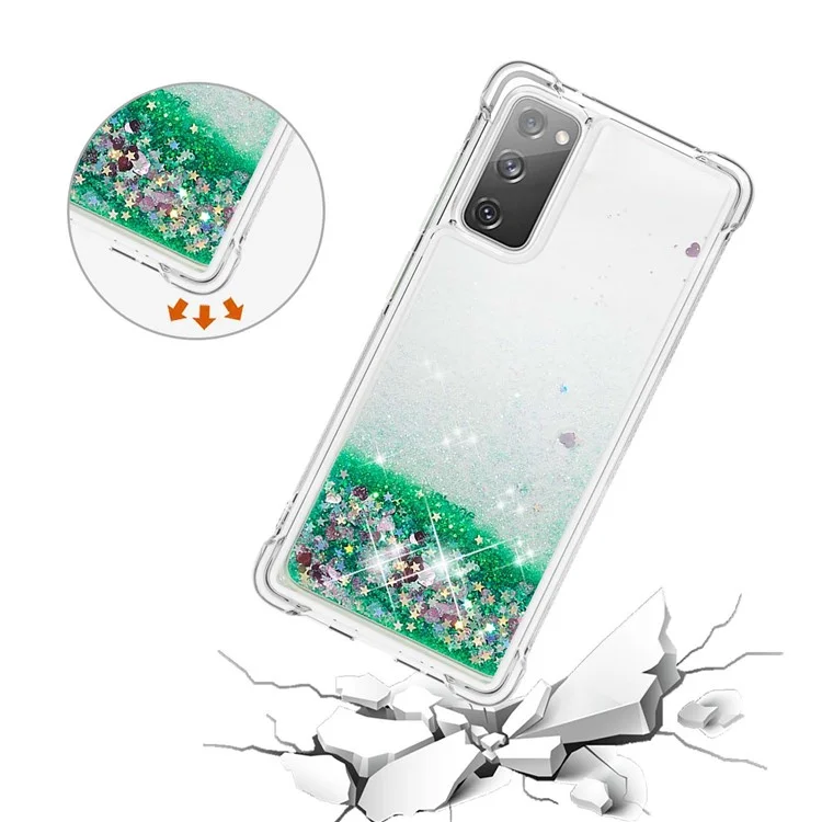 Для Samsung Galaxy S20 fe 4G / fe 5g / S20 Lite / S20 fe 2022 Case Case Quicksand и Quicksand-1 Серия-1 Серия-1 - Зеленый / Сердца