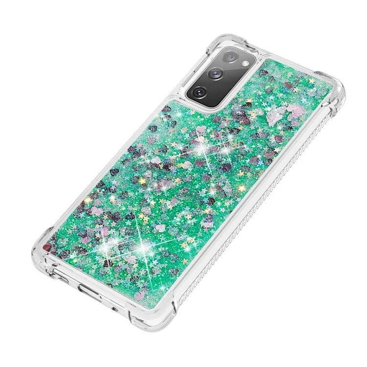 Для Samsung Galaxy S20 fe 4G / fe 5g / S20 Lite / S20 fe 2022 Case Case Quicksand и Quicksand-1 Серия-1 Серия-1 - Зеленый / Сердца