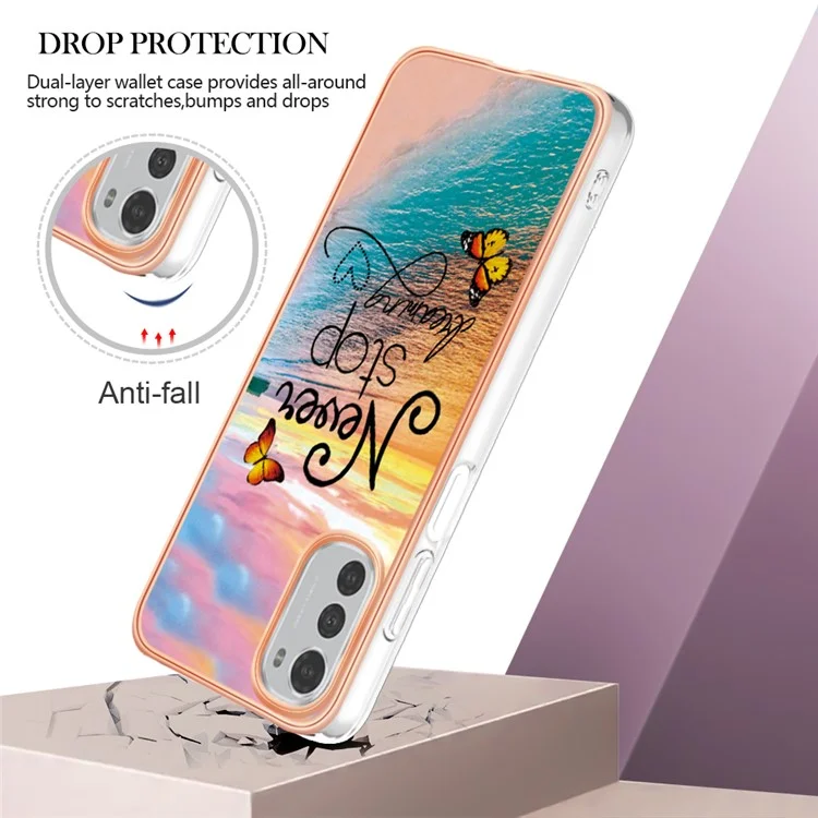 For Motorola Moto E32s 4G / E32 4G Case with IMD Marble Flower Pattern TPU Mobile Back Cover - Never Stop Dreaming