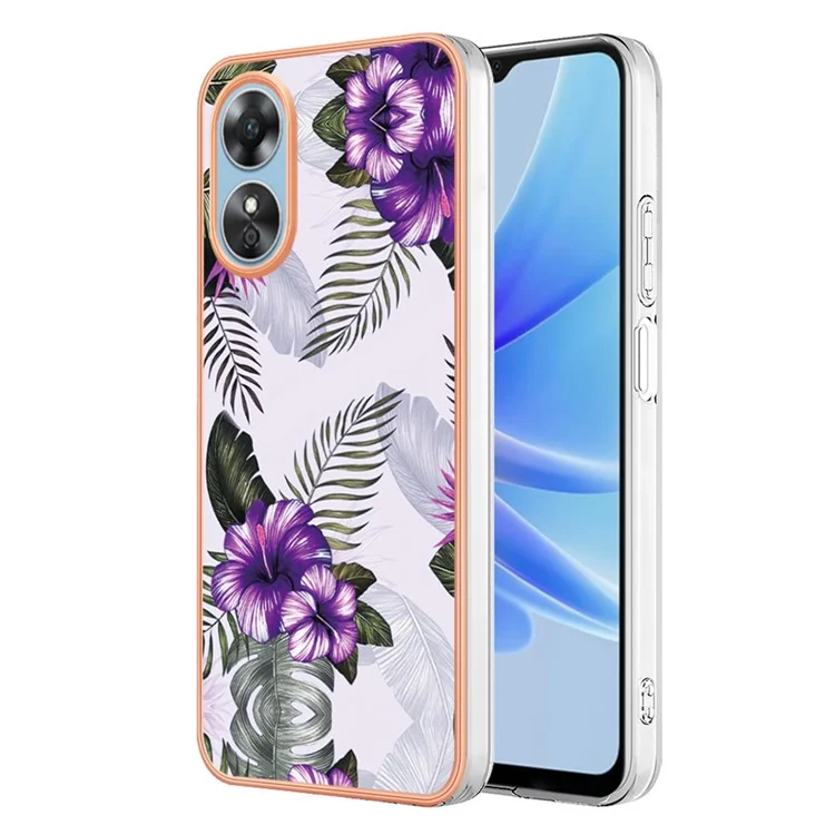 IMD IML Чехол для телефона для Oppo A17 4G, YB IMD Series-1 Мраморный цветочный узор TPU Чехол для телефона - Фиолетовый цветок