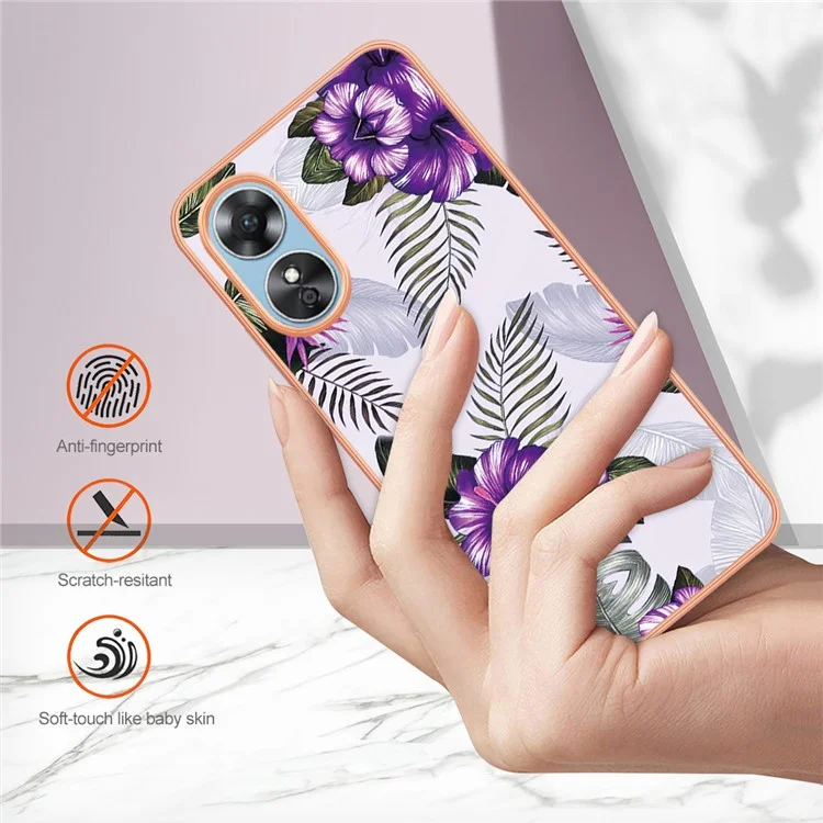 IMD IML Чехол для телефона для Oppo A17 4G, YB IMD Series-1 Мраморный цветочный узор TPU Чехол для телефона - Фиолетовый цветок