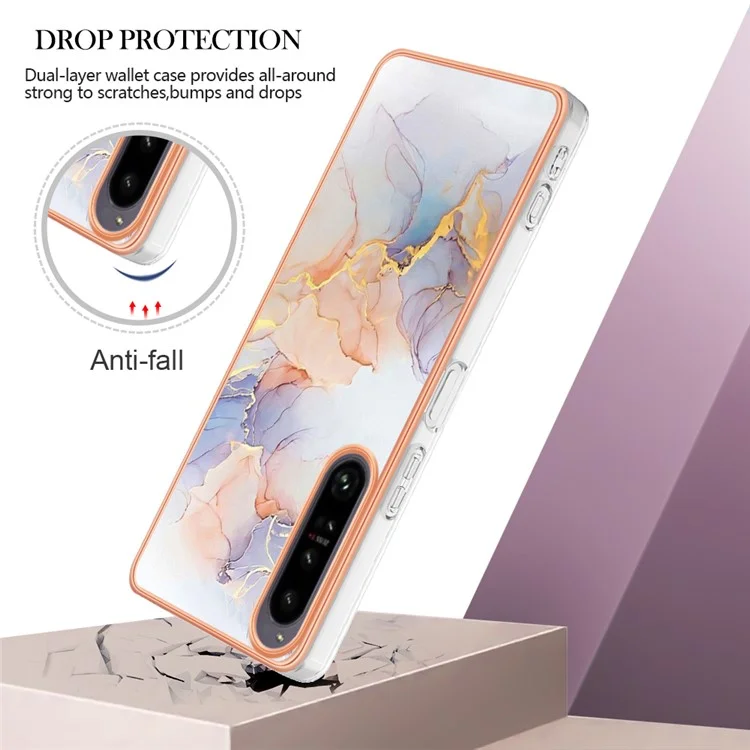 Телефонная Крышка Для Sony Xperia 1 IV 5g, YB IMD Серия-1 Мраморный Цветочный Шаблон IMD IML TPU Chase - Млечный Путь Мрамор Белый