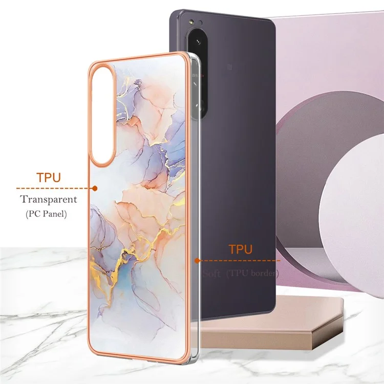 Телефонная Крышка Для Sony Xperia 1 IV 5g, YB IMD Серия-1 Мраморный Цветочный Шаблон IMD IML TPU Chase - Млечный Путь Мрамор Белый