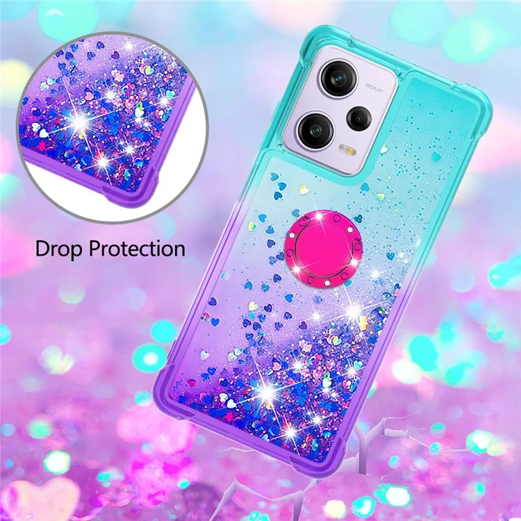 For Xiaomi Redmi Note 12 Pro 5G / Note 12 Pro Speed 5G / Poco X5 Pro 5G TPU Case with Kickstand Gradiant Quicksand Cover - Sky Blue  /  Purple