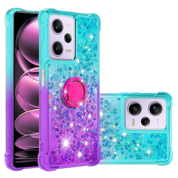 For Xiaomi Redmi Note 12 Pro 5G / Note 12 Pro Speed 5G / Poco X5 Pro 5G TPU Case with Kickstand Gradiant Quicksand Cover - Sky Blue  /  Purple