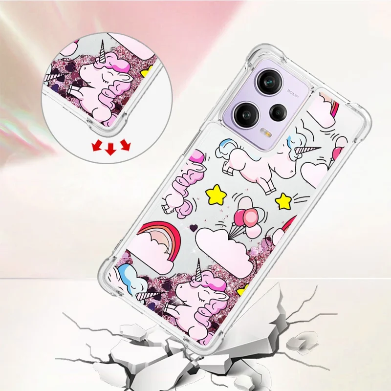 For Xiaomi Redmi Note 12 Pro 5G / Note 12 Pro Speed 5G / Poco X5 Pro 5G TPU Case with Quicksand and Pattern Printed - Horse and Cloud