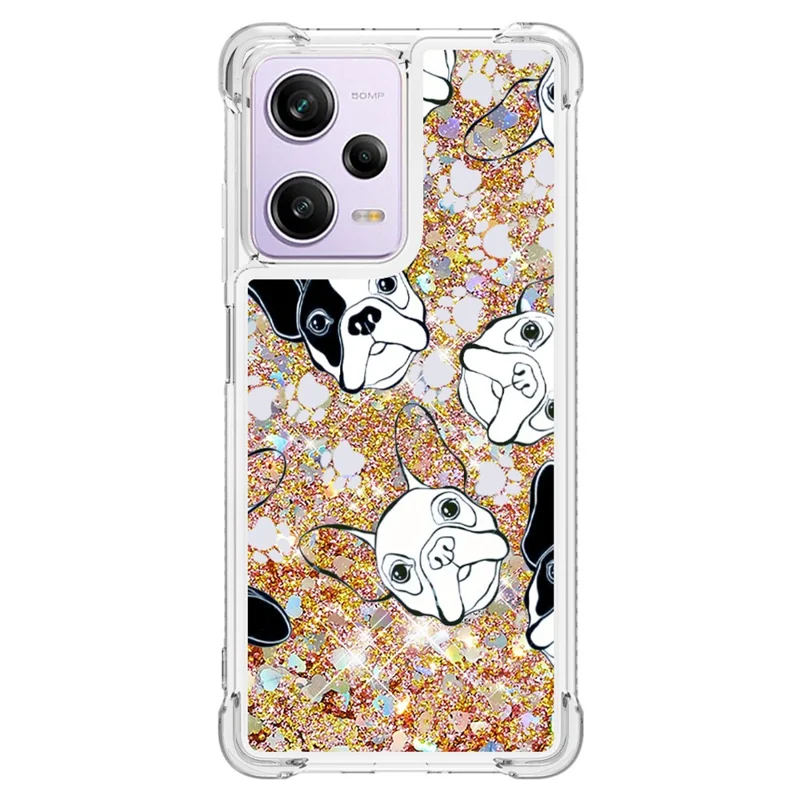 For Xiaomi Redmi Note 12 Pro 5G / Note 12 Pro Speed 5G / Poco X5 Pro 5G TPU Case with Quicksand and Pattern Printed - Black  /  White Puppy