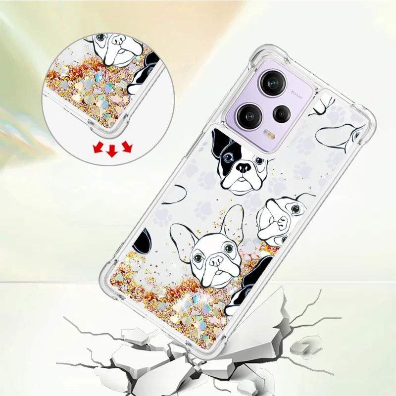 For Xiaomi Redmi Note 12 Pro 5G / Note 12 Pro Speed 5G / Poco X5 Pro 5G TPU Case with Quicksand and Pattern Printed - Black  /  White Puppy
