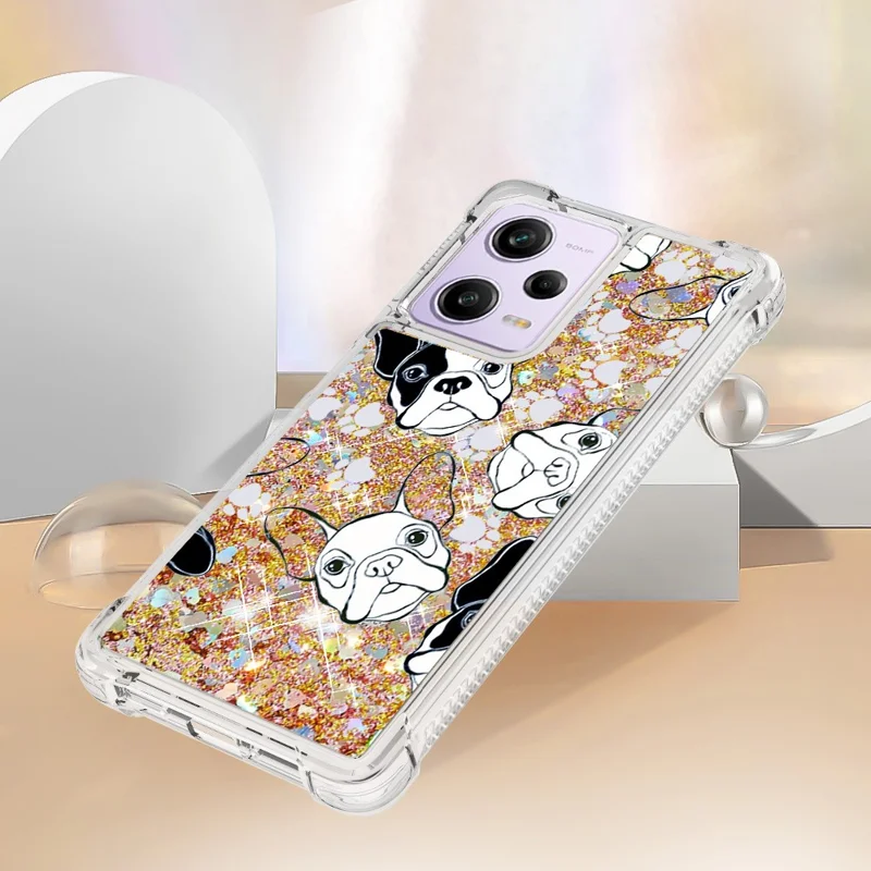 For Xiaomi Redmi Note 12 Pro 5G / Note 12 Pro Speed 5G / Poco X5 Pro 5G TPU Case with Quicksand and Pattern Printed - Black  /  White Puppy