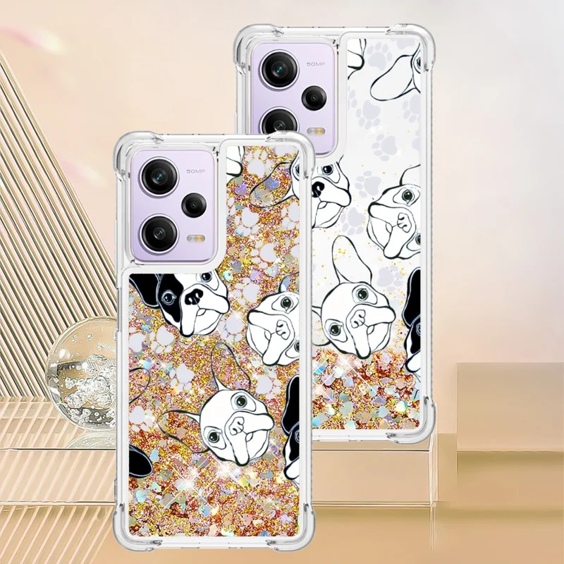 For Xiaomi Redmi Note 12 Pro 5G / Note 12 Pro Speed 5G / Poco X5 Pro 5G TPU Case with Quicksand and Pattern Printed - Black  /  White Puppy
