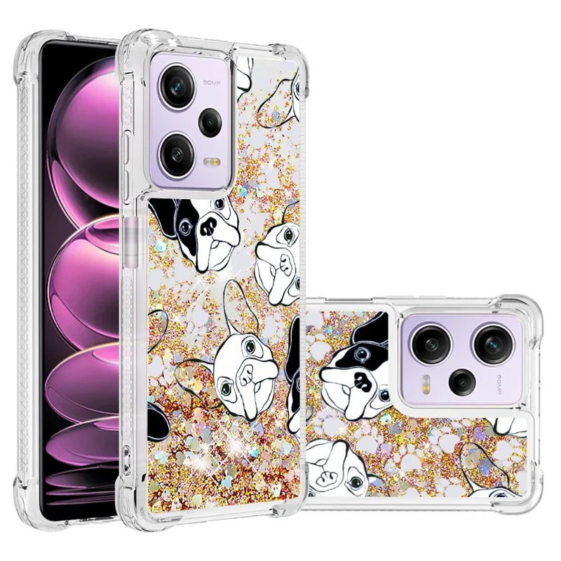For Xiaomi Redmi Note 12 Pro 5G / Note 12 Pro Speed 5G / Poco X5 Pro 5G TPU Case with Quicksand and Pattern Printed - Black  /  White Puppy
